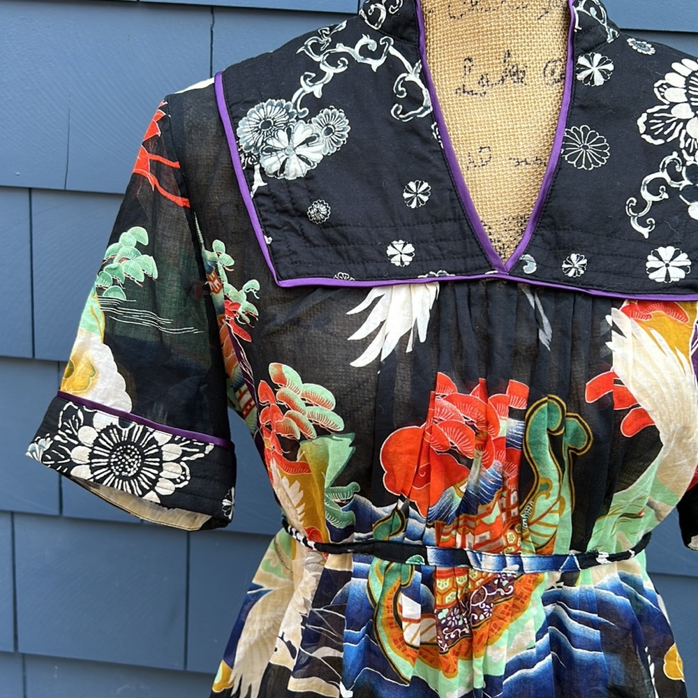 Lucky Brand top kimono large cotton cranes gorgeous